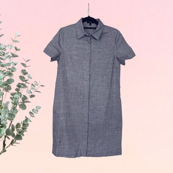 Theory Button-down Eco Sharkskin Dress in Blue Melange, Size Small - Picture 2 of 6